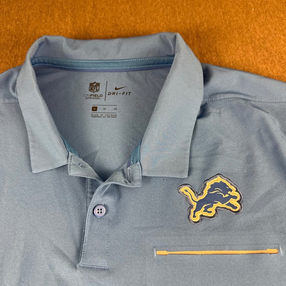 Nike NFL Detroit Lions Dri-FIT Onfield Apparel Polo Shirt Blue Mens XL